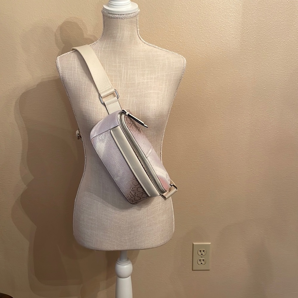 Calvin Klein Myra Sling Belt Bag-Almond Logo EUC
